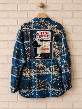 Angry Minnow Men's Acid Washed Hamm's Beer Cotton Flannel Shirt XXL NWT